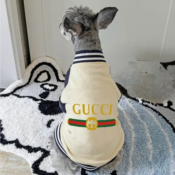 PET CLOTHES - Inspired Logo Cream & Navy Dog Varsity Jacket - Picture 2 of 3